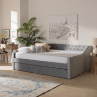 Baxton Studio CF9228 -Silver Grey Velvet-Daybed-FT Baxton Studio Raphael Modern and Contemporary Grey Velvet Fabric Upholstered Full Size Daybed with Trundle